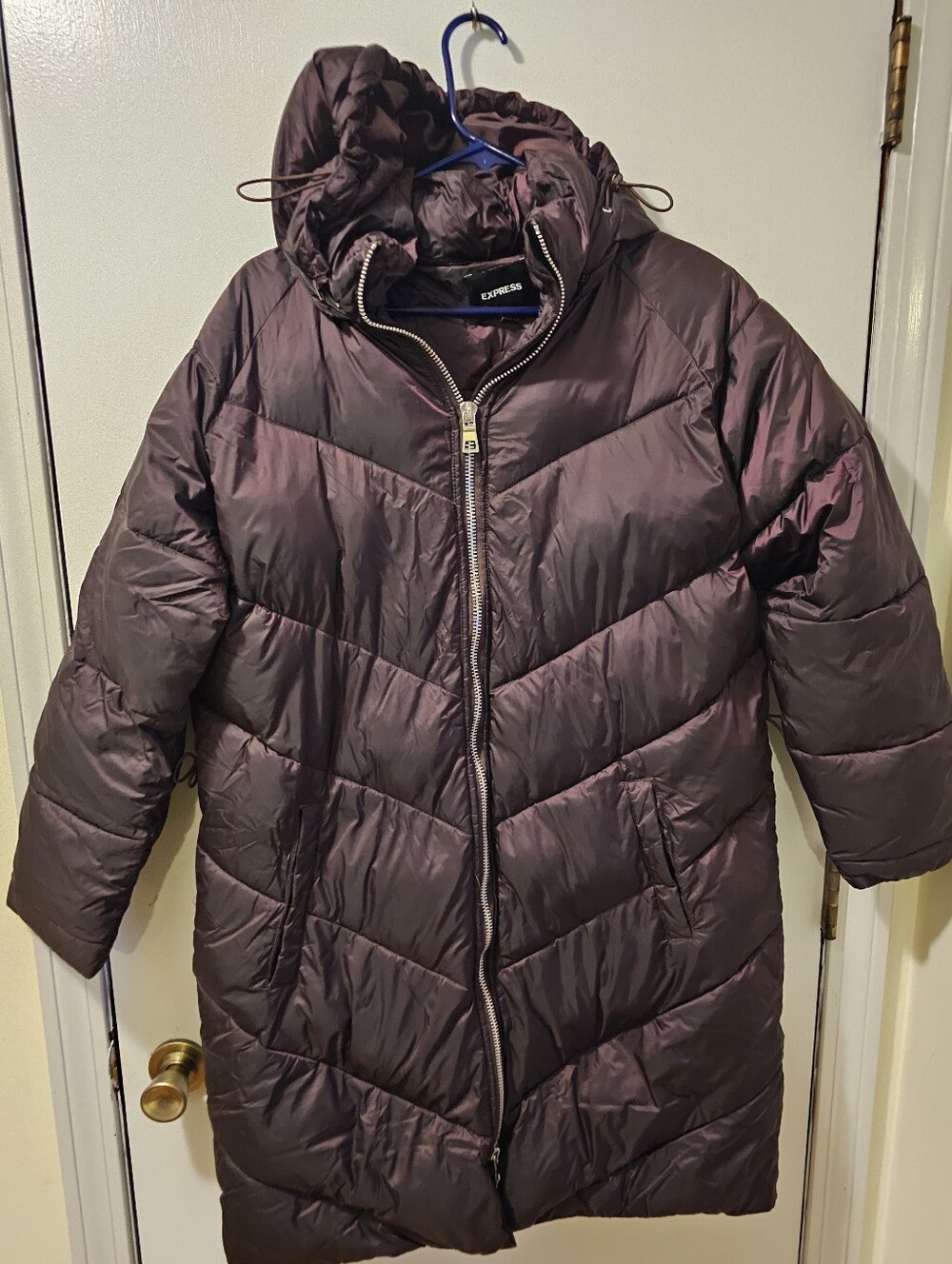 Express Long Hooded Insulated Puffer Jacket Metallic Purple Women's‎ Size L